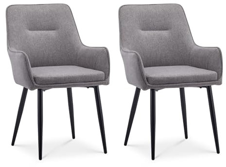 CLIPOP Leinen Esszimmerstühle 2er Set Küchenstühle mit Armlehne Gepolsterter Sessel Esszimmerstuhl Wohnzimmerstuhl Polsterstuhl Lehnstuhl mit Rückenlehne,Grau