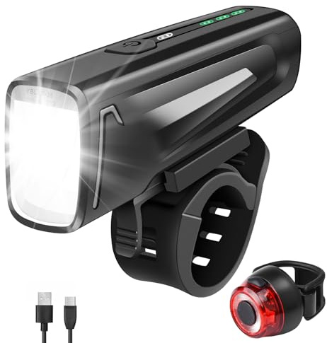 Yabtf LED Fahrradlicht Set mit Frontlicht Rücklicht, Fahrradlicht Vorne mit 2 Modi: 60/35 LUX, Fahrradlicht Hinten mit 1 Modus: 4 LUX, USB-C Aufladbar Fahrradlampe Set mit IPX5 Wasserdicht
