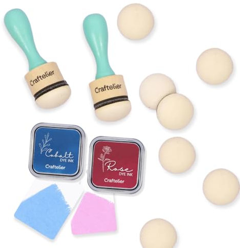 Craftelier - Set mit 2 Mischwerkzeugen mit Klettverschluss mit 30 mm Durchmesser + Ersatz-Schaumstoff-Pads + Rosa- und Kobalt-Tinten | ideal zum Auftragen von farbigen Tinten beim Basteln