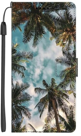 EuoDuo Kompatibel mit Samsung Galaxy A51 Hülle zum Klappen PU Leder Handyhülle Handytasche mit Blume Motiv Magnet Kartenfach Klapphülle Flip Wallet Schutzhülle - Wälder Himmel