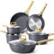 GiPP traje de olla antiadherente y pan, traje de cocina de inducción de 10 piezas, traje de cocina de granito antiadherente con sartén, saucepans, adecuado para todas las cocinas (Gris, 10PCS-B)