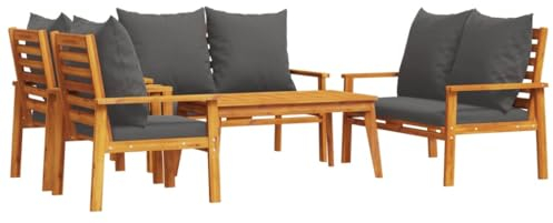 vidaXL Garten Lounge Set 5-TLG., Gartenmöbel mit Kissen, Sitzgruppe für Garten Terrasse, Gartengarnitur Gartenset Stuhl Bank Tisch, Massivholz Akazie