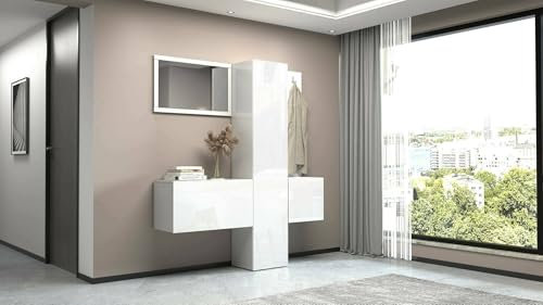 Dmora - Meuble d'entrée Vernante, Armoire multifonctionnelle à 3 Portes, Cintre Mural avec Miroir, 170x35h190 cm, Blanc