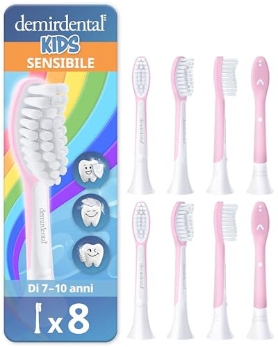 demirdental Ersatzbürsten for Kids passend für Philips Sonicare Ersatzbürsten Kids, Kinder Schallzahnbürsten, Kinder Ersatzbürsten ab 7 Jahre, entspricht HX6044, Rosa, 8er Set