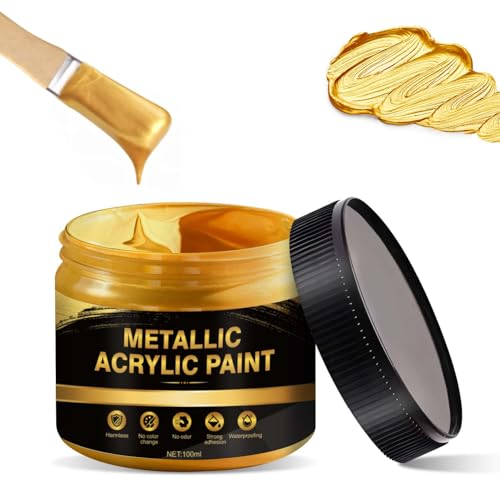 Peinture Acrylique, Peinture Dorée, 100ml Peinture Dorée pour Bois, Peinture Dorée pour Metal, Peinture Ceramique Sans Cuisson pour Artistes Débutant, Papier, Toile, Bois, Céramique
