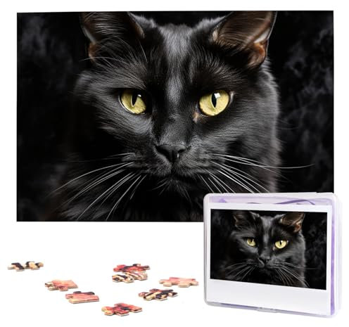 A black cat Puzzles 1000 Pieces Personalized Jigsaw Puzzles Photos Puzzle for Adults Challenging Picture Puzzle with storage bag Puzzles for Men Women Home Decor (75 cm x 50 cm)
