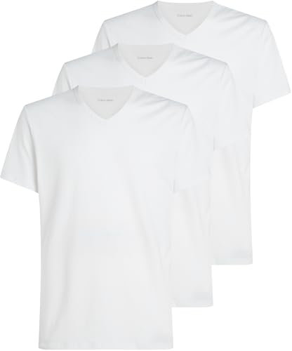 Calvin Klein Herren 3er Pack T-Shirts Kurzarm mit V-Ausschnitt, Weiß (White, White, White), S