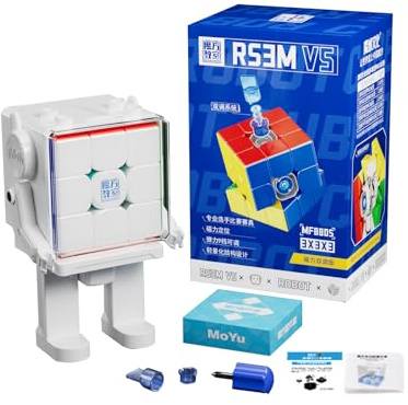 Moyu RS3M V5 Speed Magic Cube 3x3x3, Stickerless 3x3 Cube Smooth Easy to Turn, for Competition Training and Birthday Gifts (Robot Shape Display Box Dual-Adjustment Version)