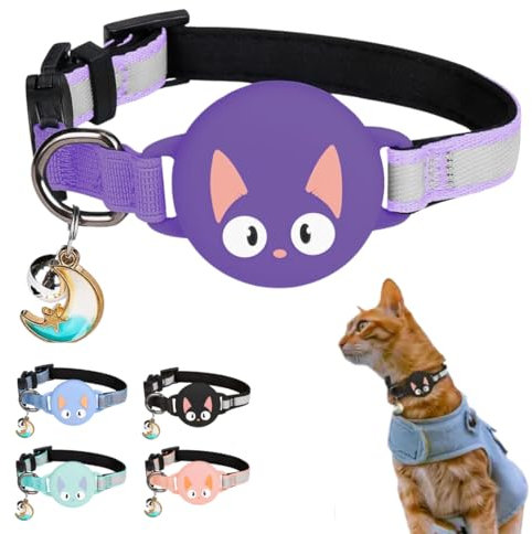 Kittytag Katzenhalsband mit Zubehör, Kompatibel mit Apple AirTag Reflektierend und Klar GPS Katze mit Anti-Erstickung, verstellbar, GPS AirTag Nicht enthalten