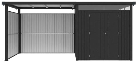 HORI® Metall-Gartenhaus aus verzinktem Stahl, robuster Geräteschuppen, abschließbar, witterungsbeständig, montagefreundlich, vielseitig erweiterbar 5050x2300x2220 | inkl. Anbau | Rück- Seitenwand