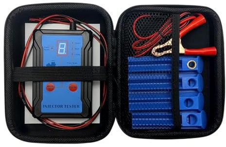 Kfz Einspritzdüsen Prüfgerät, 12V Auto Kraftstoffeinspritzdüsen mit 4 Prüfmodi, Digitale Anzeige,Anpassbar an verschiedene Injektoren, Injektor Reinigungsset Kompatibel mit Injektoren Reiniger