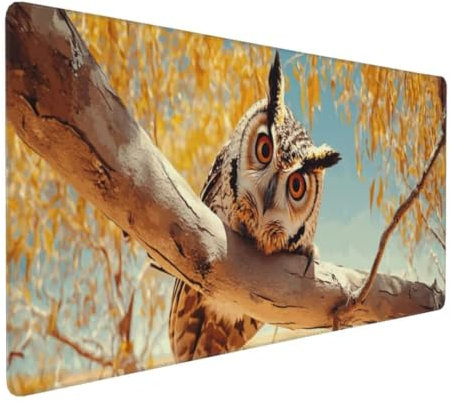 Tapis de Souris Arbre Hibou Tapis de Souris XXL 1400x600x3mm, Imperméable Tapis de Souris Gamer XXL Tapis Souris Mouse Pad, Base Atidérapante, Haute Précision et Vitesse pour Gamer, Deco Bureau
