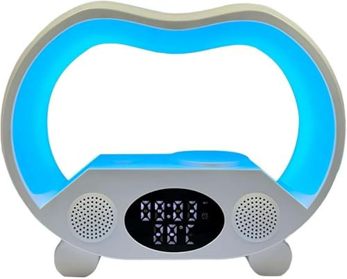 Productcaff Bluetooth Speaker Lamp with Wireless Charger,Multifunctional RGB Night Light Alarm Clock & Charging Station,App Control,Atmosphere Table Lamp for Home Decor,Ideal Present (White)