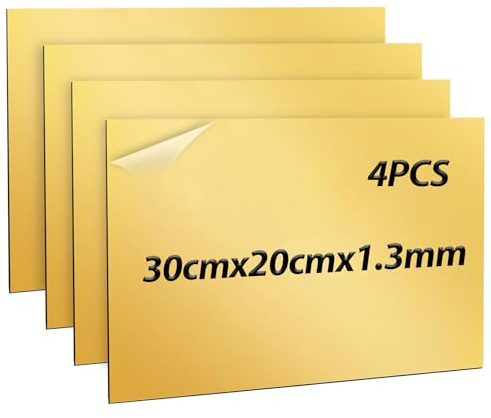 ABS Kunststoffplatte Kunststoff Platte - 4 Stück 30 x 20cm x 1,3mm Kunststoffplatten, Laser Material, für Gravieren Gemälde, Hofschilder und DIY Craft, Schilder Selbst Gestalten (4, Gold)