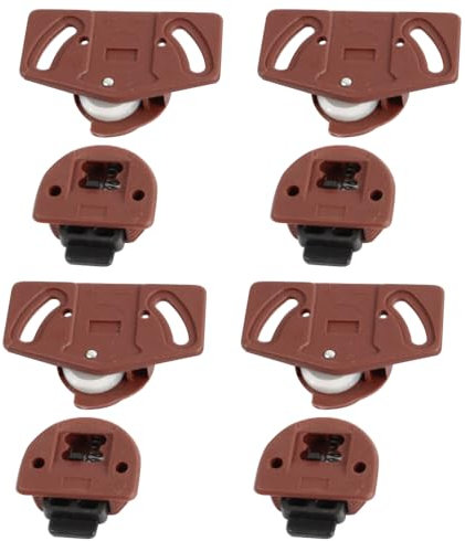 4 Pairs Sliding Door Rollers: Complete Sliding Door Wheels, Latch, and Gear Kits for Furniture Wardrobes and Cabinets; Durable PA Plastic and Nylon