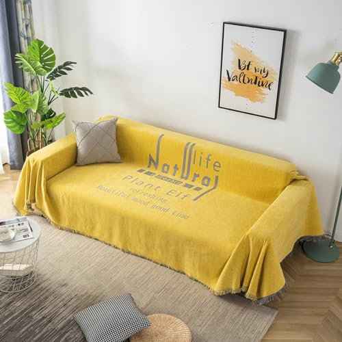 HSIRYAOHD Couch-Schonbezüge für Sofa, Gelb, Sofabezüge, Einzelsitzer, Chenille, einfarbig, mit englischem Spruch bedruckt, Naturleben... Couchüberzüge