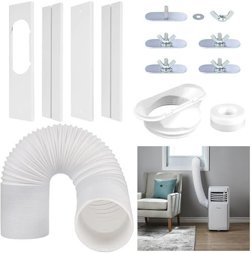 Portable AC Window Vent Kit, 5.9 Exhaust Hose & Universal Coupler & Accessories, Seamless Air Conditioner Replacement Seal Plate, Adjustable Window Seal Kit for Vertical Horizontal Sliding Window