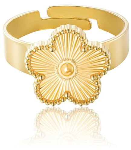 AILYFIRMO Vergoldeter Kleeblattring für Damen, Glücksblumenschmuck, Glücksringe für jeden Tag (K)