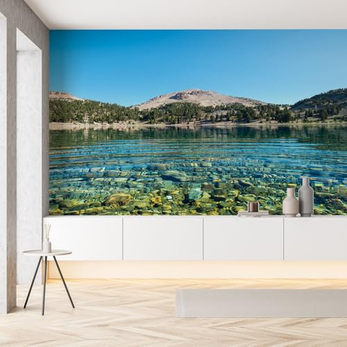 Gaqinhh Paysage Lacs Montagnes Papier Peint Panoramique 400 x 280 cm (L x H) Nature Forêt Jungle Salon Canapé Chambre Fond Décoration Murale Bleu Papier Peint Panoramique 3D