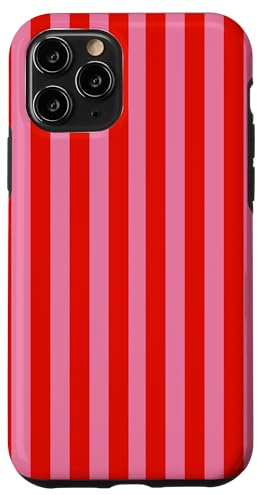 Hülle für iPhone 11 Pro Retro Rosa und Rot gestreiftes geometrisches Streifenmuster