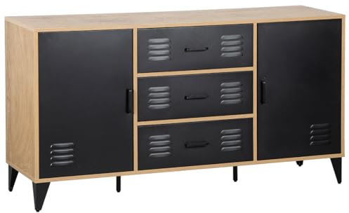 Bestmobilier - Tribeca - Buffet Bas - Effet Bois et métal Noir - 140 cm, Bois/Noir