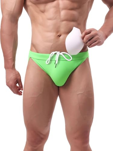 Summer Code Slip de Bain Homme Rembourré Amovible Maillot de Natation Respirant en Forme Triangle, Menthe Verte, Medium