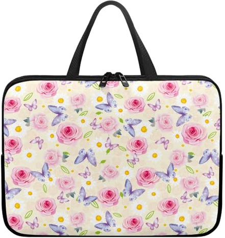 Treer Borsa Porta PC 10-17 Pollici, Motivo a Tosa Custodia Laptop con Manico, Borsa PC Impermeabile Unisex, Laptop Bag con Cerniera, Custodia Notebook (Beige,12 pollici)