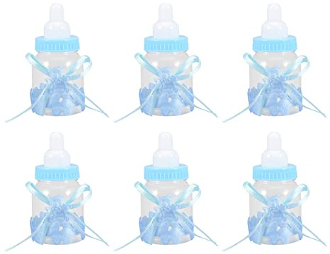 TIKATARER Baby Flasche Süßigkeiten, 24 Prozent Füllbare Flaschen Süße Süßigkeiten Box Mini -Babyflaschen mit Bandflaschen für Babypartyspiel für Mädchen Neugeborene Geburtstagsfeier Dekoration (BLUE)