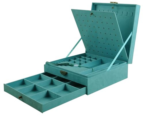 GYJOYERO Schmuckkästen für Damen 3 Schichten großer Schmuck-Organizer Aufbewahrungsbox für Ohrringe Halsketten Ringe Armbänder Schmuckhalter abschließbar Schmuckkästchen (hellgrün)
