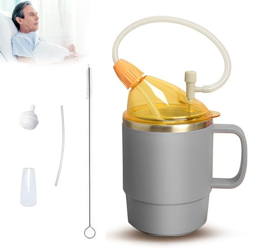 TOATELU Tazze 3 in 1 per adulti, a prova di perdite, 500 ml, per anziani con paglia da 30 cm, dosaggio regolabile per disfagia, per adulti e necessità di cura, colore: grigio