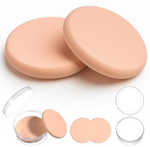 2 st foundationssvamp med resväska, runda makeupsvampar för foundation, skönhetssvamp för alla hudtyper, pulverpuff för felfri applikation, våt och torr dubbel användning