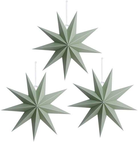 3 Pieces 9-Pointed White Paper Star Christmas Decorations Ceiling Tree Decorations Room Hanging Hanging Lampshade Christmas Holiday, Baby Shower,Weddings, Birthday Party Decorations (Ligtht Green)