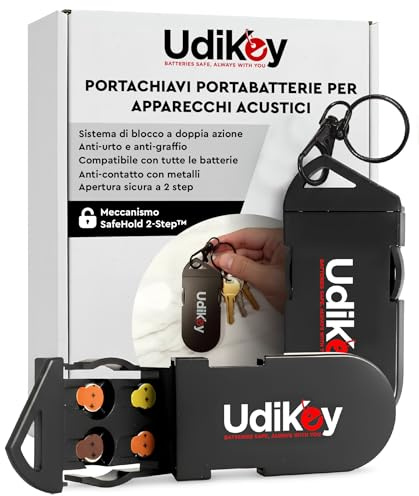 Boîte de Rangement Porte-Clés Piles Appareils Auditifs 10 13 312 - Étuis à Piles UdiKey Voyages Travail - Portable avec 6 Compartiments 36x85x16mm - Ouverture Rapide Fermeture Sécurisée Coque Antichoc