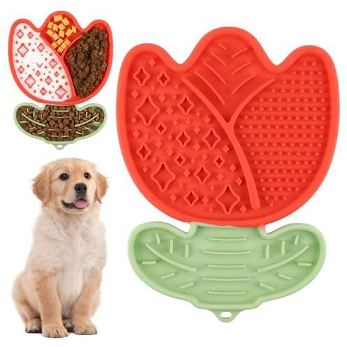 Hwtcjx Schleckmatte Hund, mit Saugnapf für Linderung von Hundeangst, Rot | Leckmatte Hund, Leckmatte für Hunde für Baden, Pflegen und Training für Welpen, Lebensmittelqualität Silikon, BPA-frei