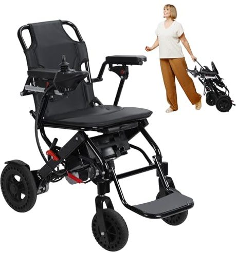 Lightweight Foldable Electric Wheelchair with Removable 10Ah Lithium Battery Driveable 20km Range,500W Motor,Aluminium Powerchair 22kg Portable for Adults Seniors,Travel & Airplane Approved (Black)