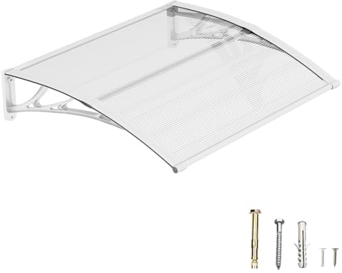 DAWNINGHOMM Pensilina da Esterno 80 x 100 cm – Tettoia per Porta d’Ingresso in Policarbonato con Staffe in ABS, Protezione da Pioggia, Neve e Raggi UV per Porta, Finestra e Terrazza