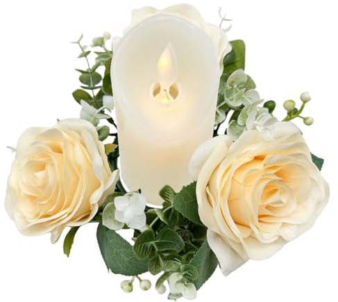 Generisch Kerzenringe Rosen - Frühlingsblumenkränze | Künstlicher Blumenring für Säulenhalter, eleganter - | Dekorativer Mittelpunkt – Tischdekoration für Hochzeitsfeiern
