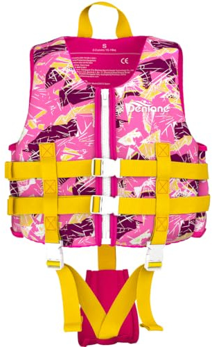 Denlane Giubbotto da nuoto per bambini in neoprene 2 ai 9 anni, Certificato TÜV - Bianco/Blu/Rosa