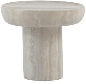 Runder Beistelltisch mit Sockel, Steintextur, Fiberglas | Sticker-Finish, Moderner Akzenttisch, Für Wohnzimmer