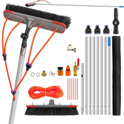 7M Aluminium Telescopic Cleaning Brush, 24FT Conservatory & Fascia Cleaner | Water-Fed Pole Kit with Water Hose for Solar Panels, Patio Roofs & Windows, Window Cleaner Equipment