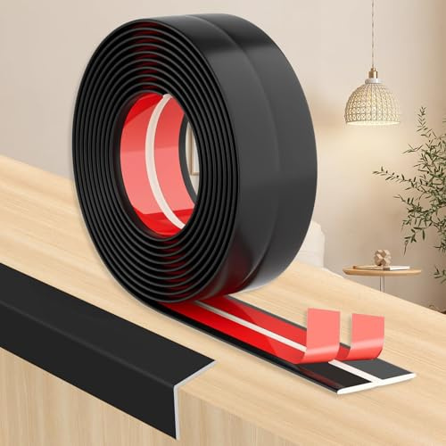 Baguette d'angle PVC Protection des bords murale autocollante pour portes de chambre, portes, fenêtres, murs, cuisine, carrelage, rouleau imperméable, facile à découper, idéal (noir, 2cm x 8m)