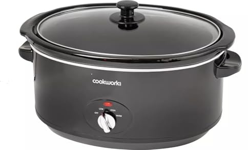 Cookworks 6.5L Slow Cooker with Removable Ceramic Pot, 3 Heat Settings & Keep Warm Function, Large Family Electric Crock Pot with Glass Lid, 320W, Black