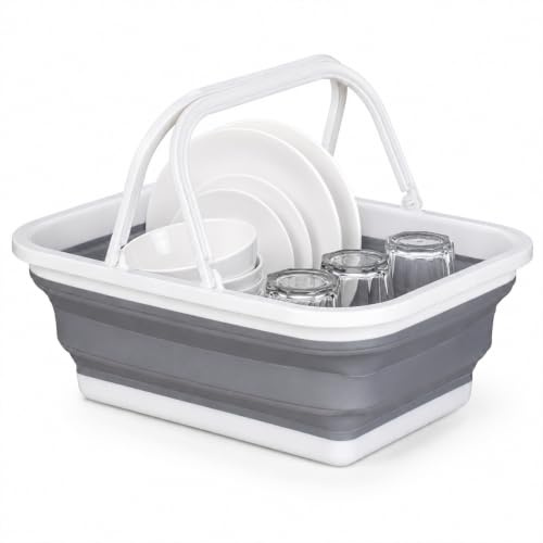 Collapsible Washing Up Bowl – Foldable Silicone Basin with Handles for Camping & Home, Lightweight Pop Up Washing Bowl for Caravan, Outdoor Travel or Kitchen Use (39 * 28 * 17CM)