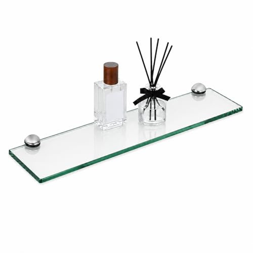 Peviasot Glasablage Bad Transparent 60 x 10 cm, Wandregal aus 8 mm gehärtetem Glas, Badezimmer Glasregal mit Zinklegierung-Halterungen, platzsparende Duschablage für Bad, Küche, Schlafzimmer