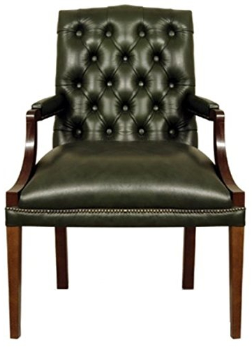 Casa Padrino Echtleder Esszimmerstuhl mit Armlehnen in dunkelgrün/braun 60 x 60 x H. 100 cm - Chesterfield Möbel
