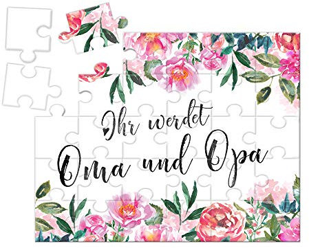 A6 Puzzle mit 24 Teile “Ihr werdet Oma und Opa Rosa Blumenmuster zur Verkündung der Schwangerschaft - Geschenkidee für Oma, Opa, Großeltern, Schwiegereltern