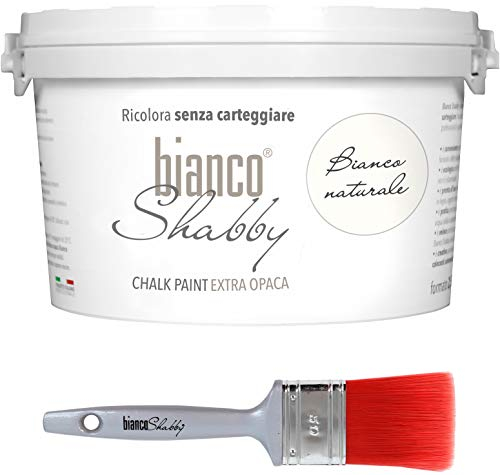 CHALK PAINT Bianco Naturale & Pincel - Pintura Shabby Chic Vintage Extra Mate (2,5 L) + Pincel profesional (50 mm)