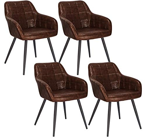 WOLTU 4 x Esszimmerstühle 4er Set Esszimmerstuhl Küchenstuhl Polsterstuhl Design Stuhl mit Armlehnen, mit Sitzfläche aus Kunstleder, Gestell aus Metall, Antiklederoptik, Dunkelbraun, BH245dbr-4