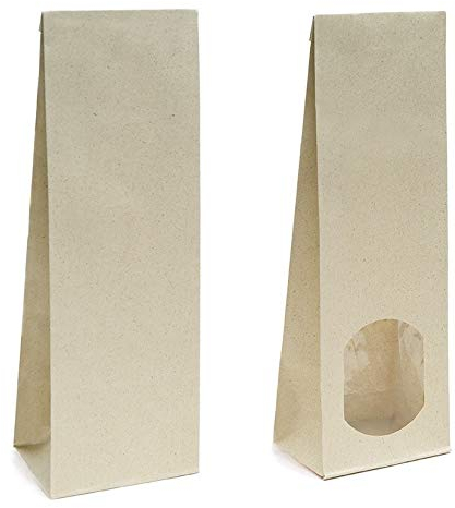 20x Graspapierbeutel 250g mit Sichtfenster - Größe 8 x 5 x 24,3 cm - Blockbodenbeutel Papiertüten Bodenbeutel Geschenktüte Papierbeutel Tütchen Biofolie Papierbeutel Graspapier