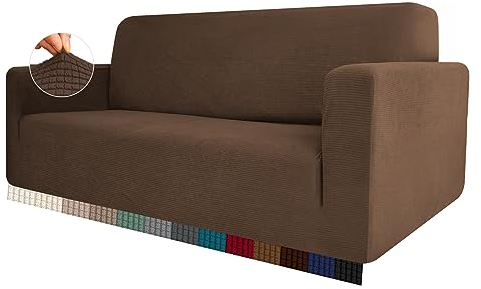 HEYOMART Stretch Sofabezug 1 Stück Sofahusse Spandex Jacquard Elastische Couchbezug mit Anti-Rutsch-Schaumstoffe (L-förmiges Ecksofa erfordert Zwei) - 1 Seater, Braun